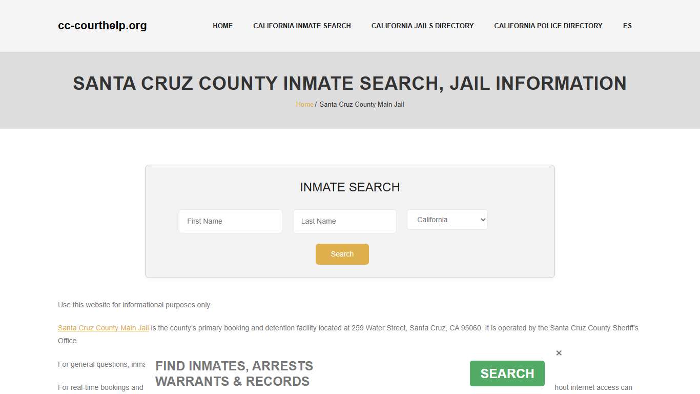 Santa Cruz County Inmate Lookup, Jail Roster