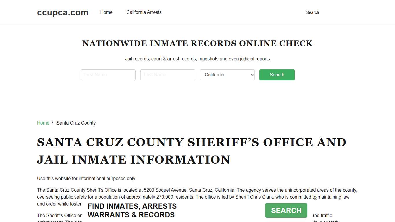 Santa Cruz County Sheriff, CA, Jail Inmate Search, Recent Arrests