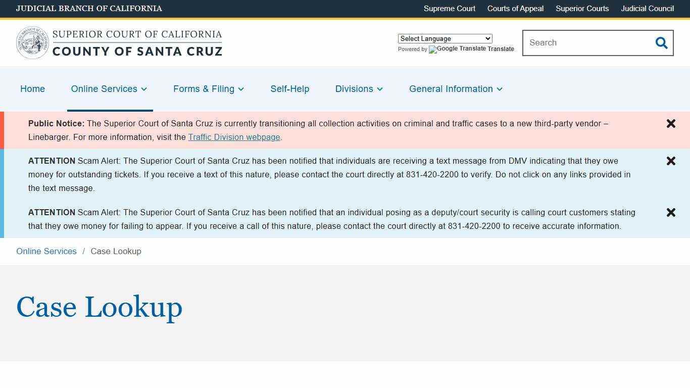 Case Lookup | Superior Court of California | County of Santa Cruz